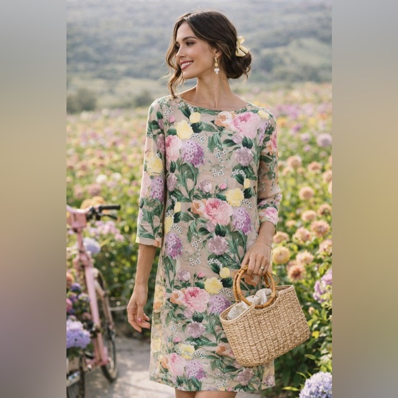 H&M Floral Rose Satin Shift Dress Size 8 Pastel Spring Easter Garden Party - Picture 2 of 10